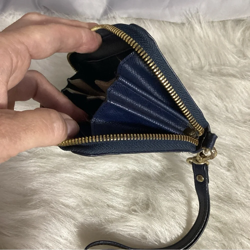 Michael Kors Blue/ White Striped Zip Around Clutch Wristlet Wallet - Picture 10 of 12